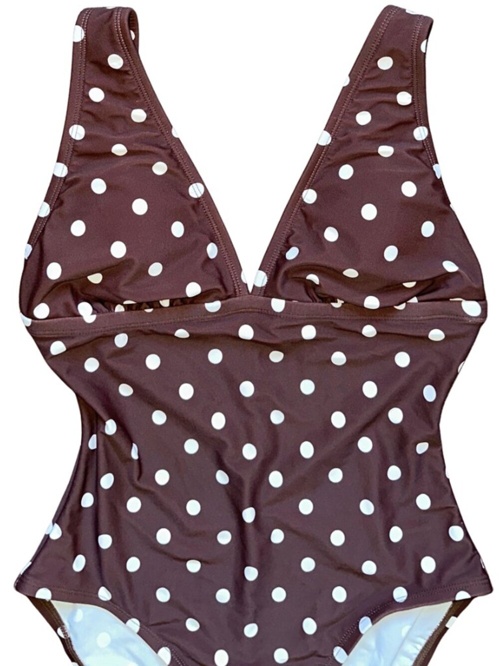 Shade & Shore Brown White Polka Dot Lined One Piece Swimsuit Small - Picture 6 of 10
